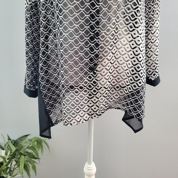Style & Co. Women's Sheer Black & White Button Down Top L - Picture 4 of 7